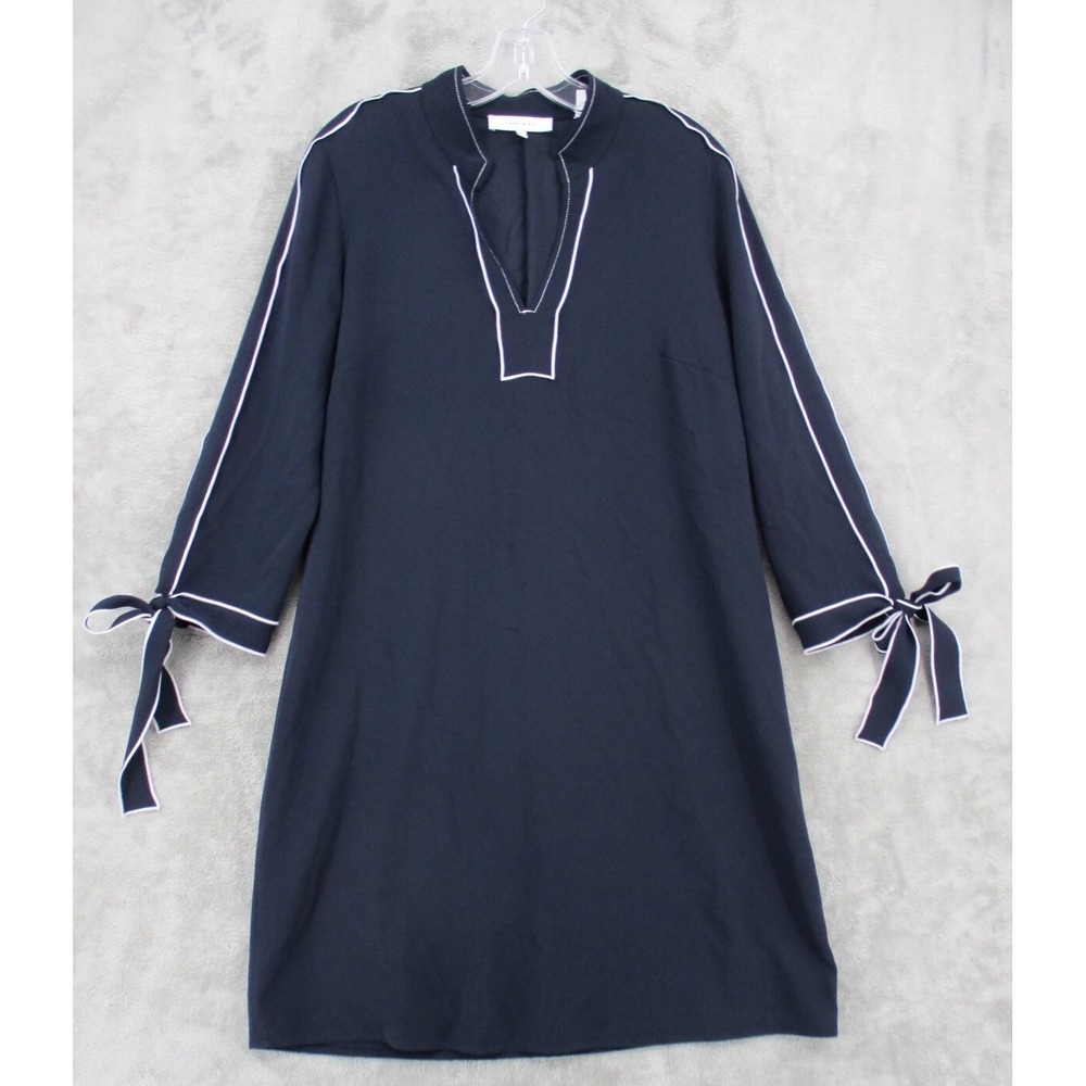 Lark & Ro Dress Womens Size 12 Nautical Tie Cuffs Shift Sailor Career Navy Blue